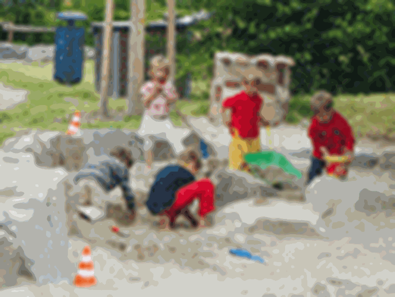 Children playing in Freiburg pocket park 