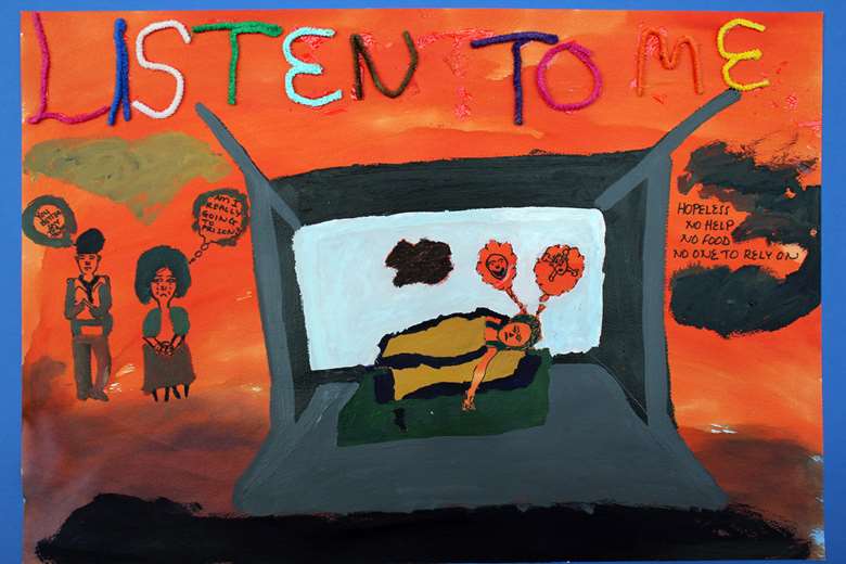  A drawing created by a child trafficked to the UK, who is a member of the Child Trafficking Advice Centre’s young advisory group