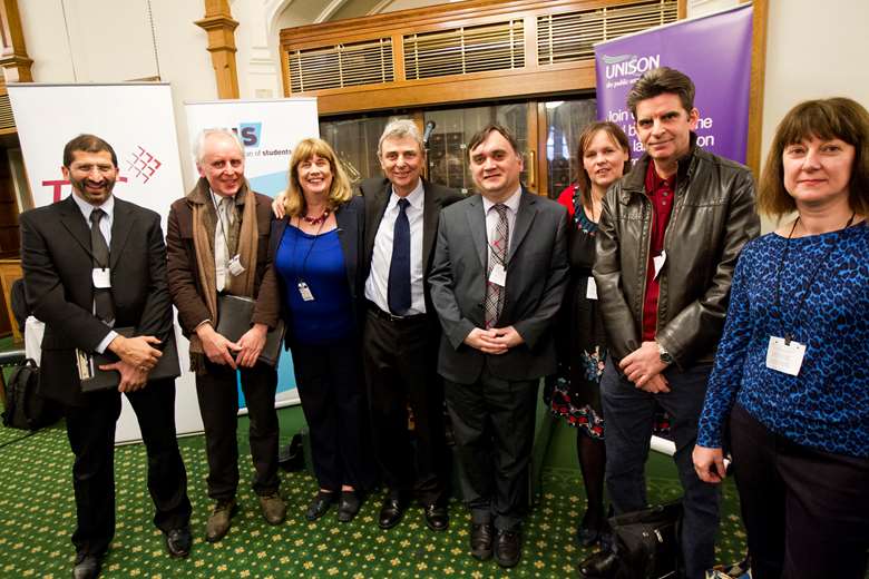 Unison general secretary Dave Prentis (centre) was joined by careers advice professionals at the launch of a union campaign to improve careers advice services