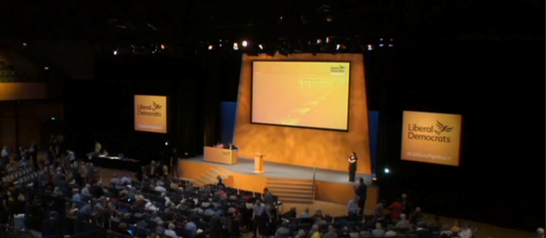 Matthew Hulbert put forward a motion on youth services at the Liberal Democrat party conference in Bournemouth. Picture: BBC Parliament