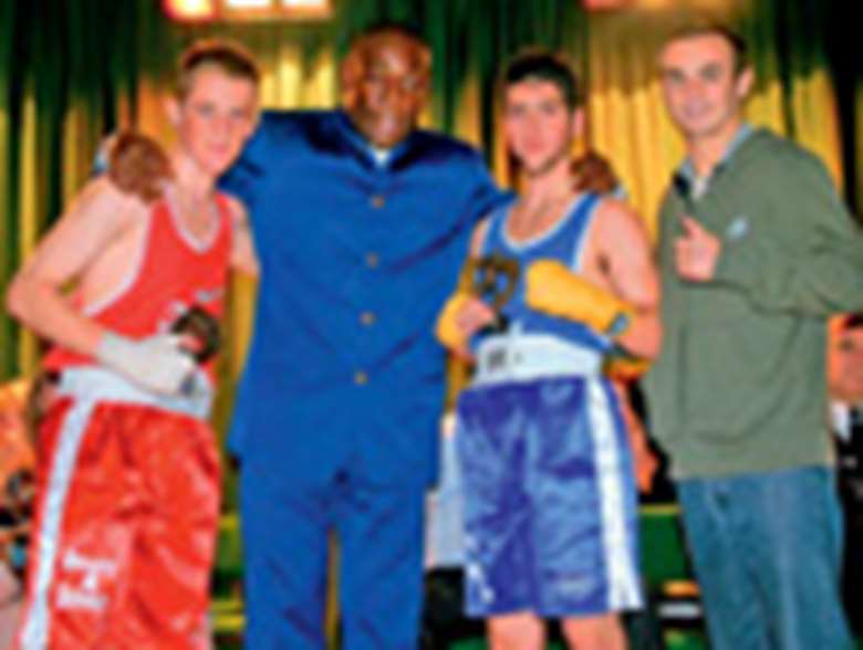 Priory school pupils with Frank Bruno