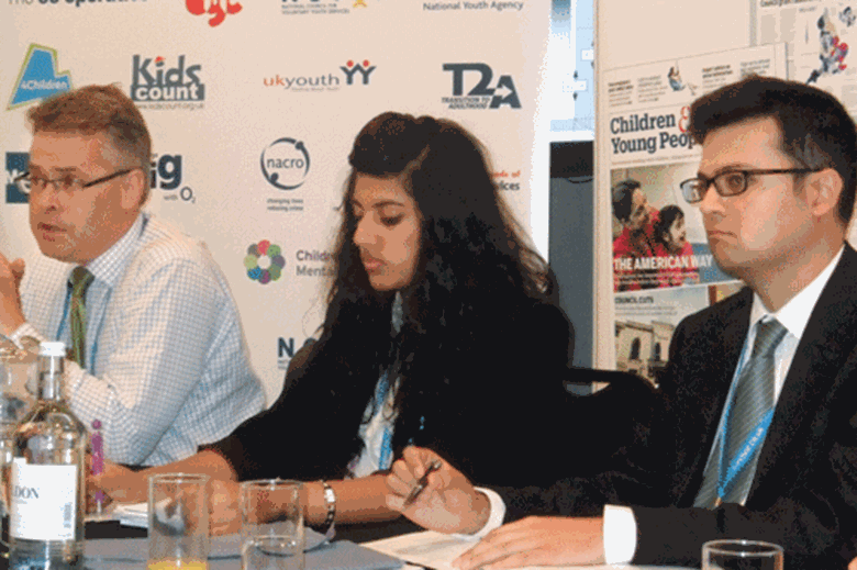Tim Loughton, Hafsah Ali, and Ravi Chandiramani at the party conference fringe event