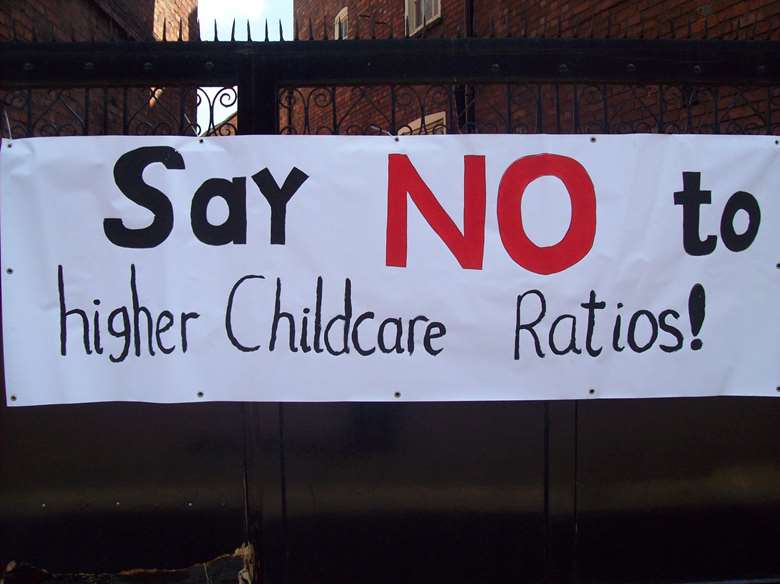 An anti-ratios campaign poster displayed at an Old Station Nursery in Newark, Nottinghamshire. Image: The Old Station Nursery