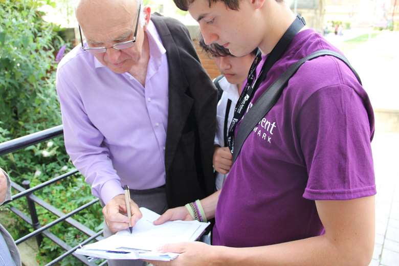 Business Secretary Vince Cable signing the UK Youth Parliament Curriculum For Life campaign. Image: UKYP