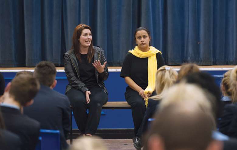 After the play, the actors return to the stage in character for a “hot-seating” session, which gives pupils the chance to quiz them and discuss the issues of child sexual exploitation. Picture: Howard Barlow
