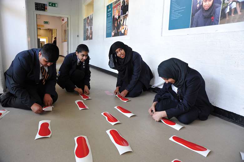 Children at Birmingham’s Saltley Academy created steps that appear throughout the school’s corridors