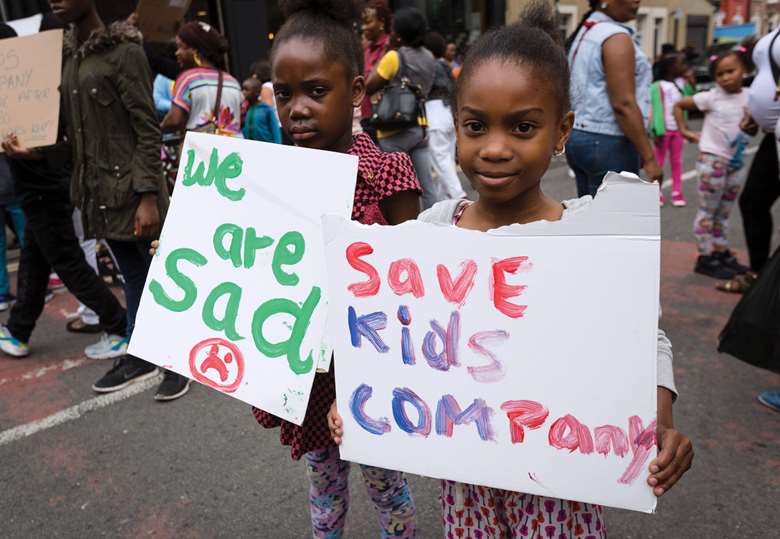 Hundreds of children and parents took part in a protest over the Kids Company closure. Picture: LNP/Rex Shutterstock