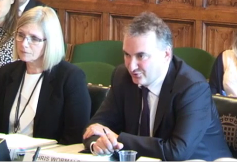 The Department for Education's Helen Stephenson and Chris Wormald at the Public Accounts Committee hearing on the 30-hour childcare extension.