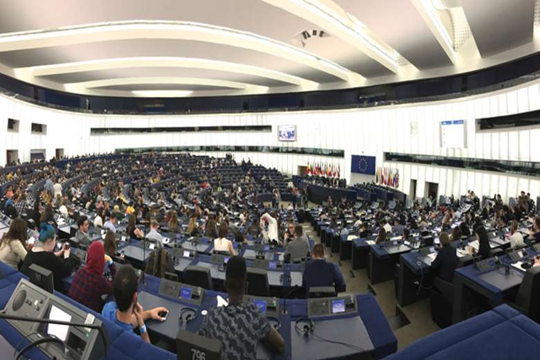 Young people examine the big challenges facing Europe at the event in Strasbourg. Picture: Adam Offord