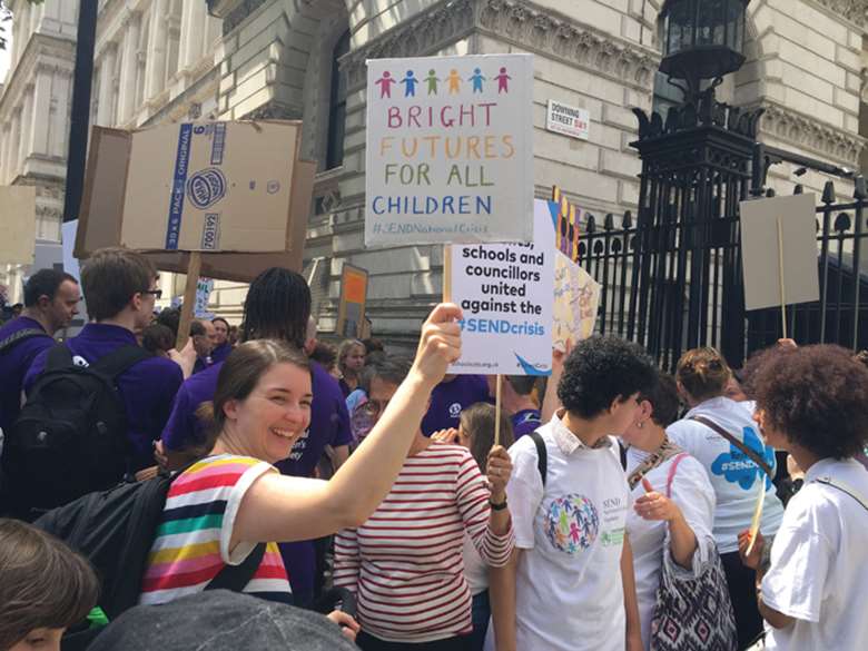 Parents and schools in London protest in May against SEND funding crisis. Picture: Tara Northern