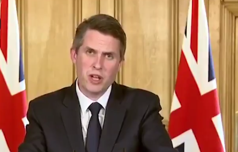 Gavin Williamson led the government press briefing on Sunday. Picture: UK Prime Minister/Twitter
