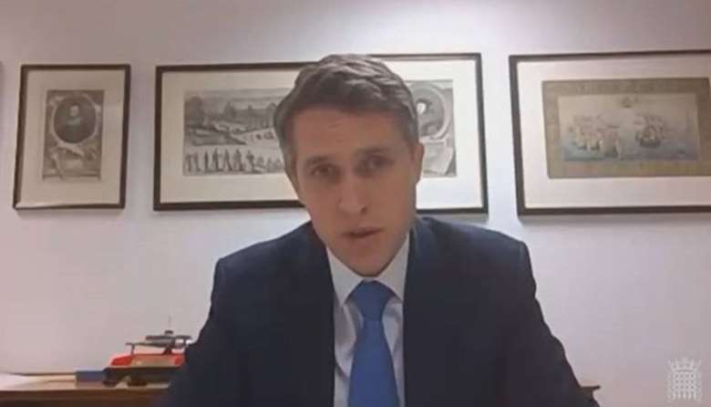 Gavin Williamson answers questions from the education select committee over videolink. Picture: Parliament TV