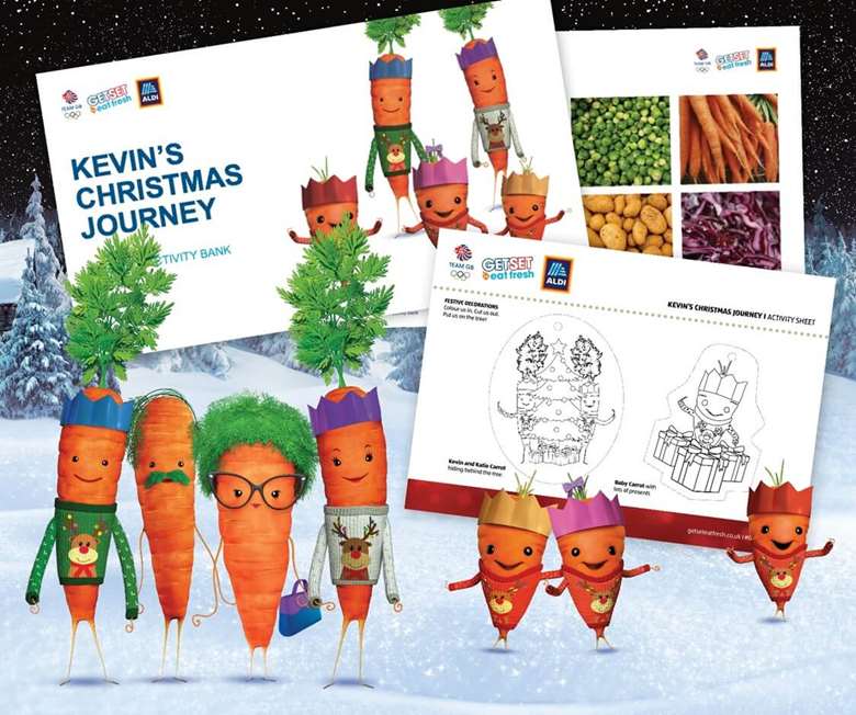 Kevin the Carrot and family are encouraging healthy eating this Christmas. Picture: Aldi UK
