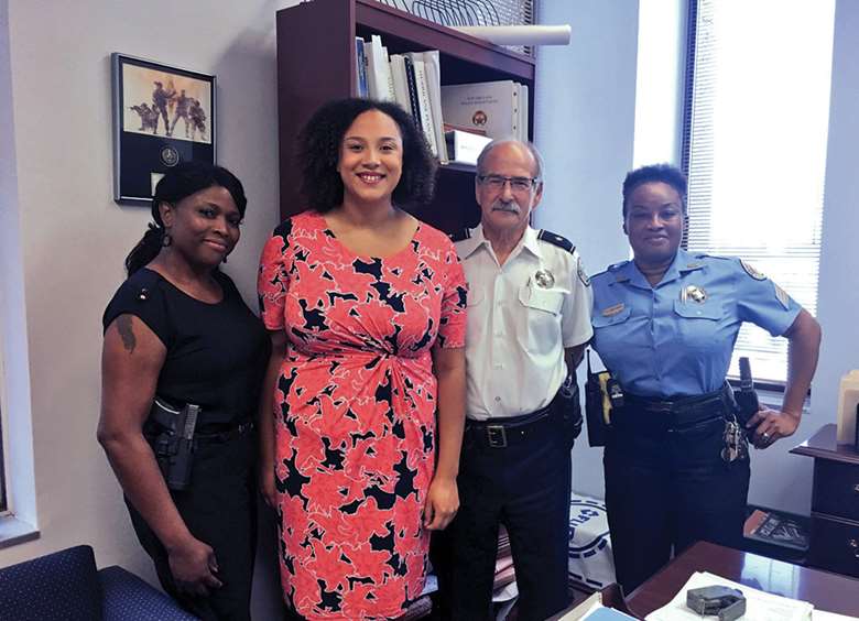 Samantha Jury-Dada (second from left) met professionals in US gang intervention