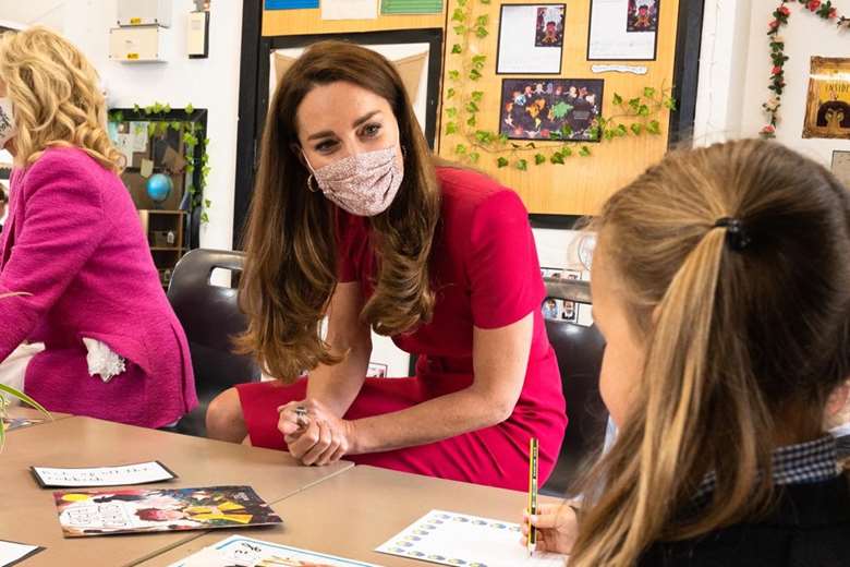 The Duchess of Cambridge meets children at a school in Cornwall. Picture: Kensington Royal/Twitter