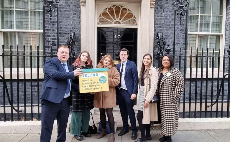 A delegation of care experienced people deliver a petition to 10 Downing Street calling for the ban. Picture: Article 39