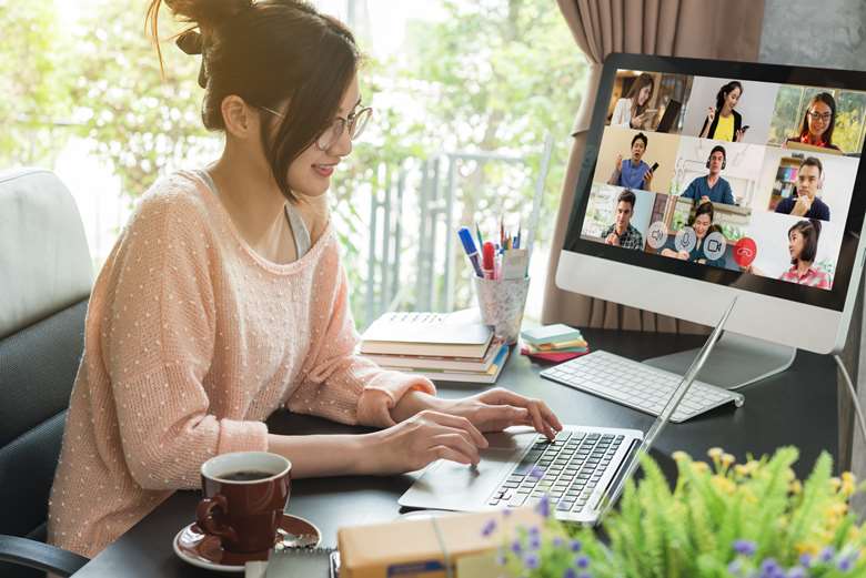 Virtual meetings can be used to keep in touch with colleagues. 