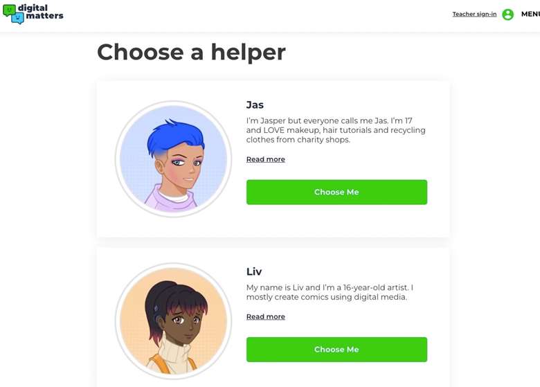 The programme allows children to choose online 'helpers'. Picture: Internet Matters