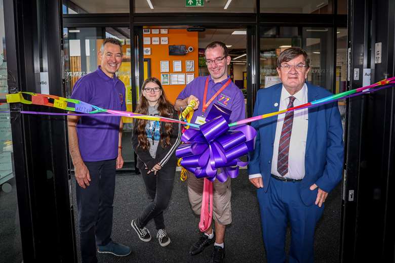 Council officials, youth zone volunteers and member Amy, aged 16, officially open Warrington Youth Zone. Picture: OnSide Youth Zones