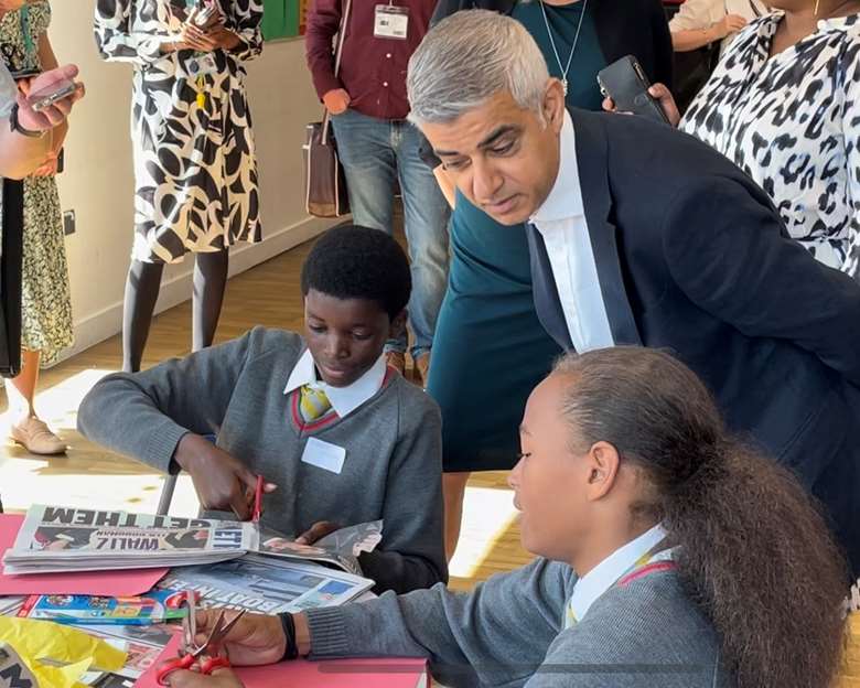 Sadiq Khan observed a mentoring session with pupils from City Heights Academy in London. Picture: CYP Now