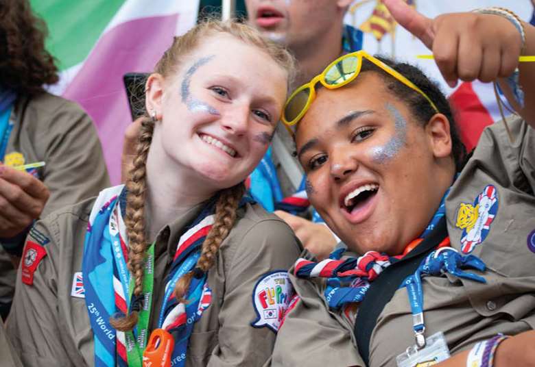 Scouts celebrate at the closing ceremony of the 25th World Scout Jamboree in Seoul. Picture: Martyn Milner/Scout Association