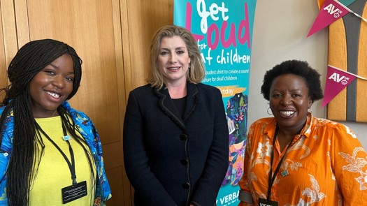 Noli Tebe, 19, and her mum Angela meet Penny Mordaunt. Picture: AVUK