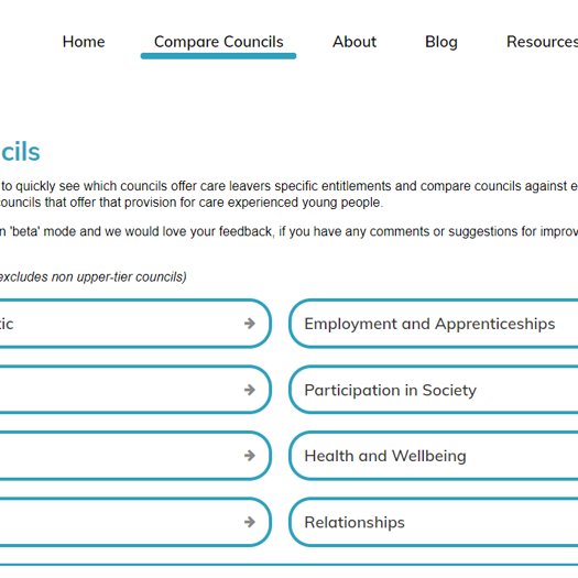 The website offers a comparison tool for council offers. Picture: Care Leaver Offer