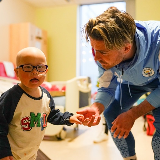 Manchester City star Jack Grealish meets patients at the Royal Manchester Children’s Hospital as part of the club's Christmas campaign. Picture: Manchester City