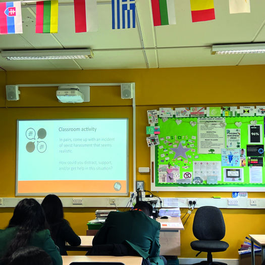 Secondary school pupils have lessons on how to prevent harassment of girls.