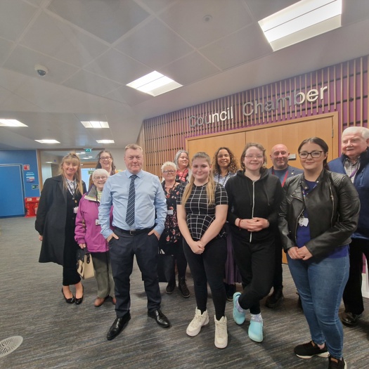 The Hear Me Out Group and Terry Galloway gather at Doncaster Council Offices. Picture: Terry Galloway