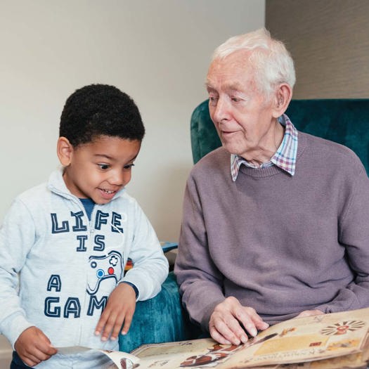 Planned intergenerational experiences take place alongside spontaneous interactions between children and residents. Pictures: Olivia Herring