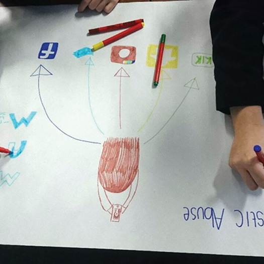 Young people design posters to be displayed in local youth clubs that aim to educate their peers on healthy relationships