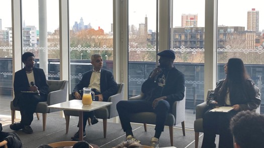 Sadiq Khan and Carlton Cole speak at the London Hope Hack event. Picture: London VRU